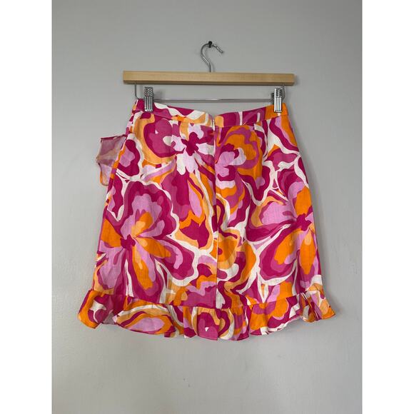 NWT Cami NYC Mika Ruffled Linen Retro Floral Pink and Orange Mini Skirt - Picture 6 of 8